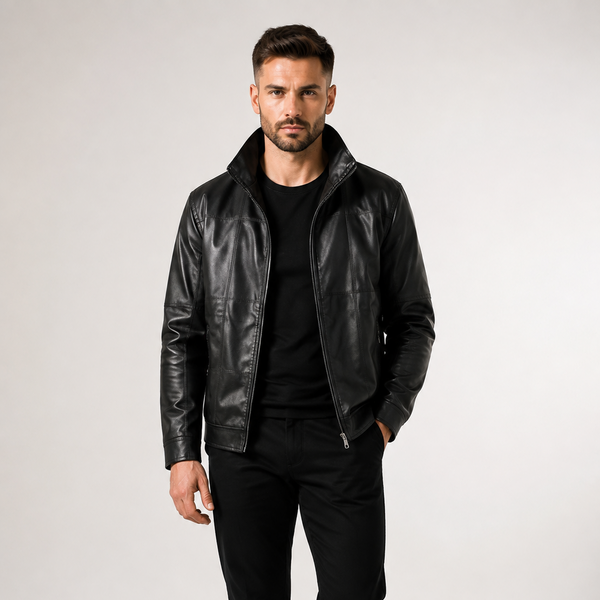 Jaqueta Masculina de Couro com Gola Alta D'Avanti® 1122