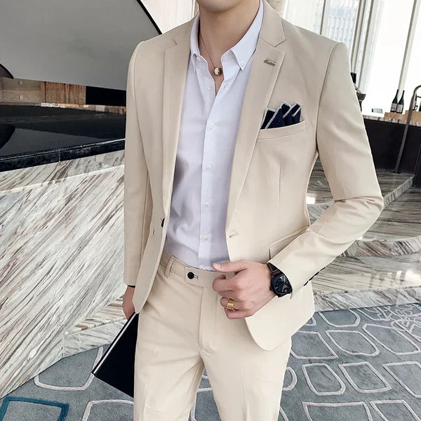 (Jaqueta + calças) marca de alta qualidade formal negócios  terno masculino noivo vestido de casamento cor sólida desempenho de palco smoking S-7XL