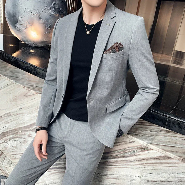 (Jaqueta + calças) marca de alta qualidade formal negócios xadrez terno masculino noivo vestido de casamento cor sólida desempenho de palco smoking S-7XL